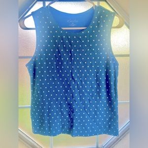 Kim Rogers Petite, sleeveless, blue, polka-dot top.
